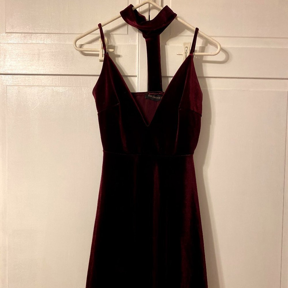 Velvet V-cut Fit and Flare Dress